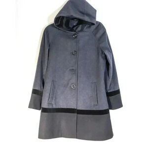 Forecaster of Boston size 6 wool Blue/black contrast hooded formal coat trench